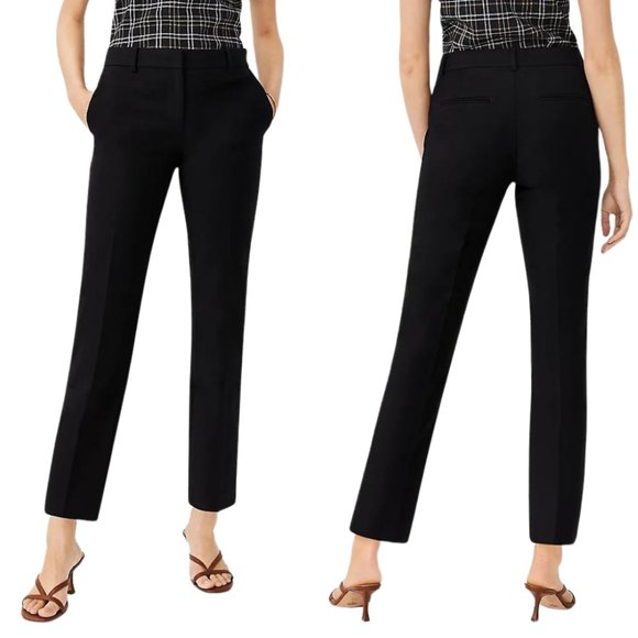 Ann Taylor Eva Ankle Pant Classic Tall Flat Front 4 Pocket Trousers Black SZ 16T - Picture 1 of 14